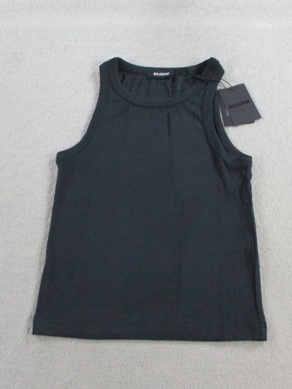 Naadam Baby Ribbed Cropped Tank Womens Small Black Top Modal Blend Stretch NEW - Picture 2 of 10